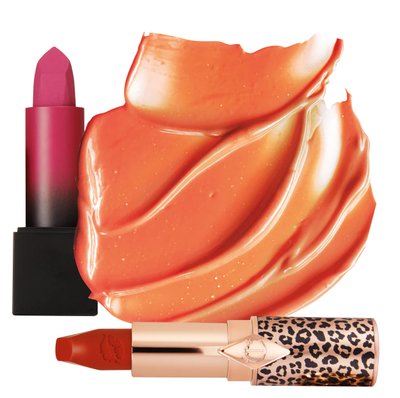 Pink lipstick ombre style tube orange lipgloss smudge red leopard print packaging
