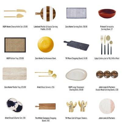 Kitchen accessories in a grid