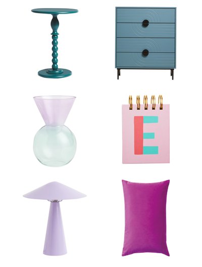 Teal and pink homeware products