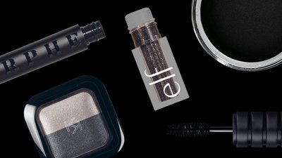Eye makeup on a black background