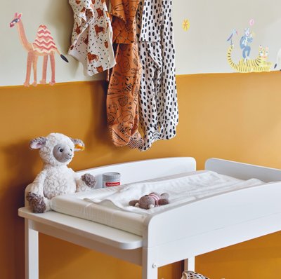Baby changing table orange wall painted camel tiger