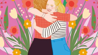 Drawing of two women hugging