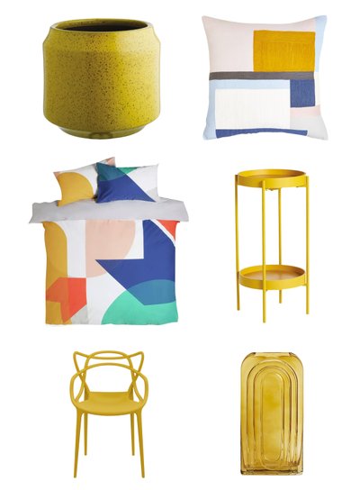 Yellow and patterned homeware products