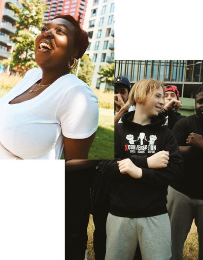 Collage of people posing and relaxing