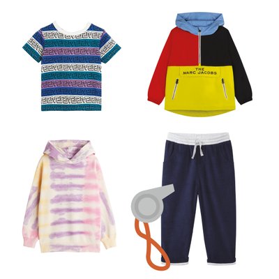 A River Island t-shirt, Marc Jacobs windbreaker, H&M hoodie and The White Company trousers
