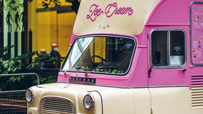 Front windscreen pink cream ice cream van