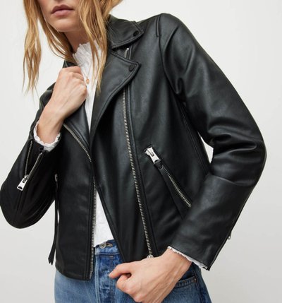 leather jacket and blue jeans