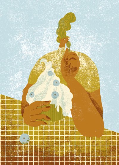Illustration woman eating ice cream