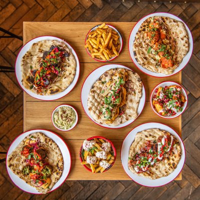 A variety of food laid out on a table