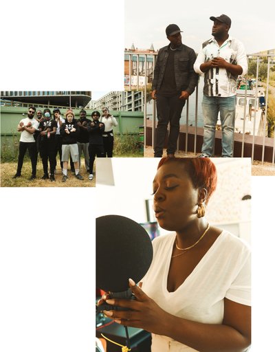 Collage of people posing