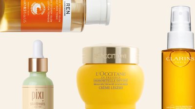 REN Clean Skincare Ready Steady Glow Daily AHA Tonic Pixi Vitamin-C Serum L’Occitane Immortelle Divine Light Cream SPF20