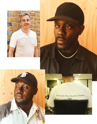Collage of headshots and a person's back