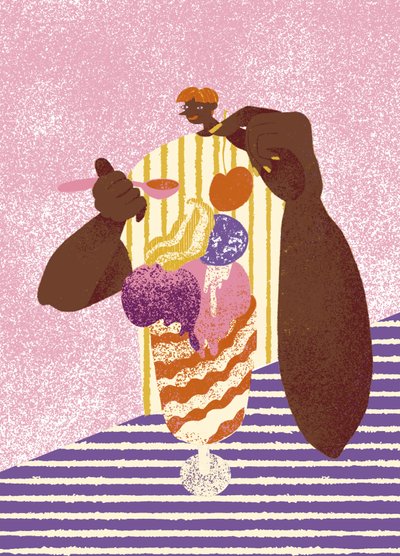 Illustration man eating ice cream