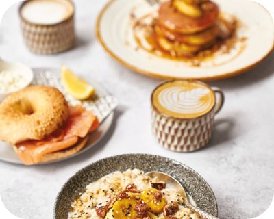Coffee and breakfast items