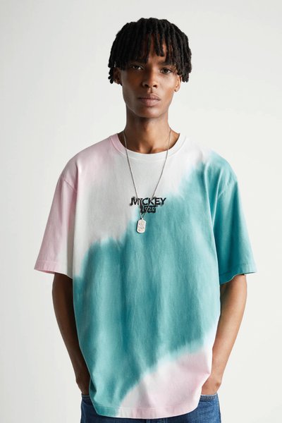 Man blue and pink tye dye top necklace