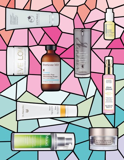 Skincare products on a colourful background