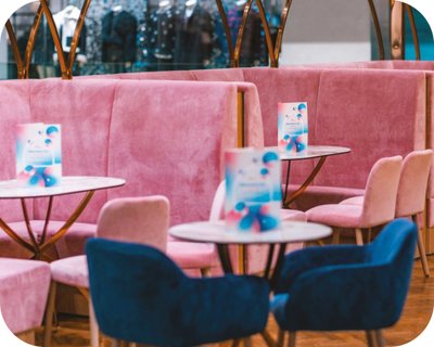 Pink and blue seating